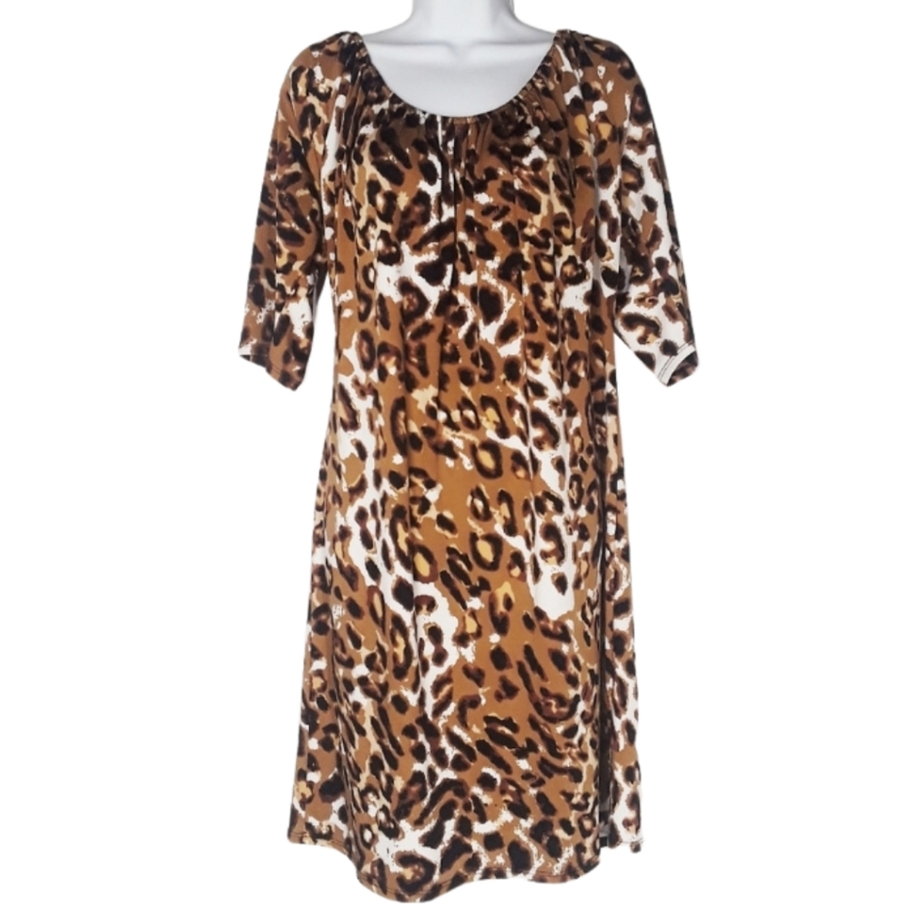 TIANA B. Leopard Animal Print Elastic Stretchy Dress Large Petite